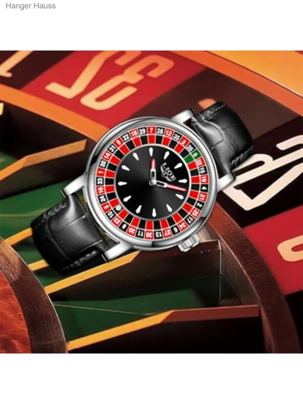 Men's Roulette Quartz Watch with Ball, Waterproof Leather Strap